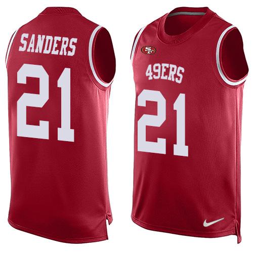 Nike 49ers #21 Deion Sanders Red Team Color Men's Stitched NFL Limited Tank Top Jersey - Click Image to Close